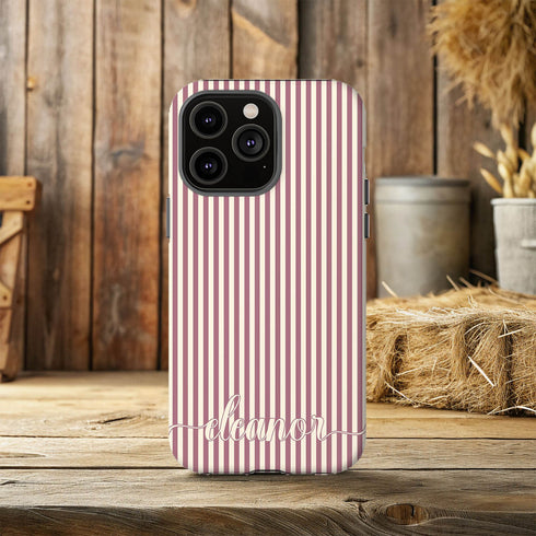 Custom Name Cute Chic Vertical Stripes iPhone Case
